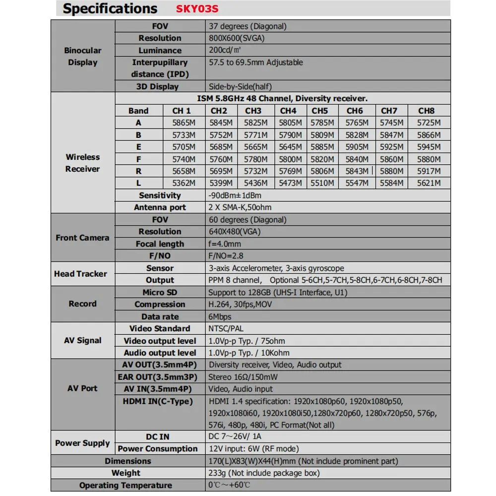 Skyzone SKY03O светодиодный/SKY03S 5,8 ГГц 48CH разнообразие FPV очки поддержка OSD DVR, HDMI и головной вентилятор светодиодный для радиоуправляемого дрона Accs