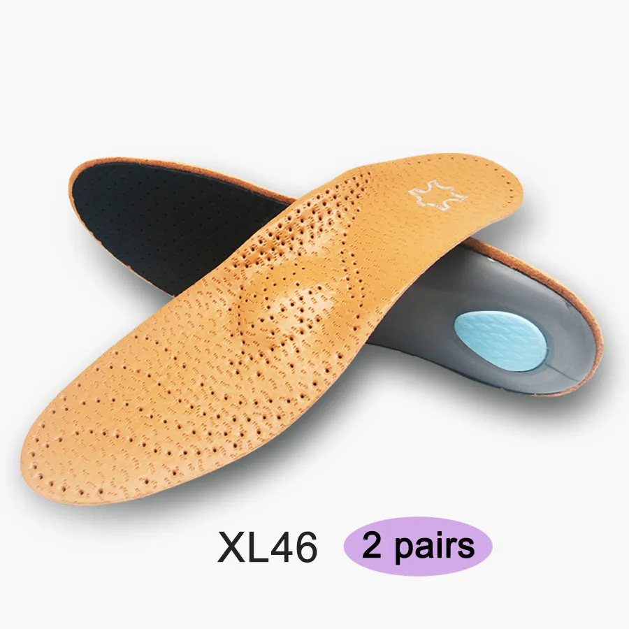 XL 46 2Pairs Горячая Распродажа, 2 пары, кожаная ортопедическая стелька для плоской стопы, поддержка свода стопы, 25 мм, ортопедические силиконовые стельки для мужчин и женщин - Цвет: XL 46 2Pairs