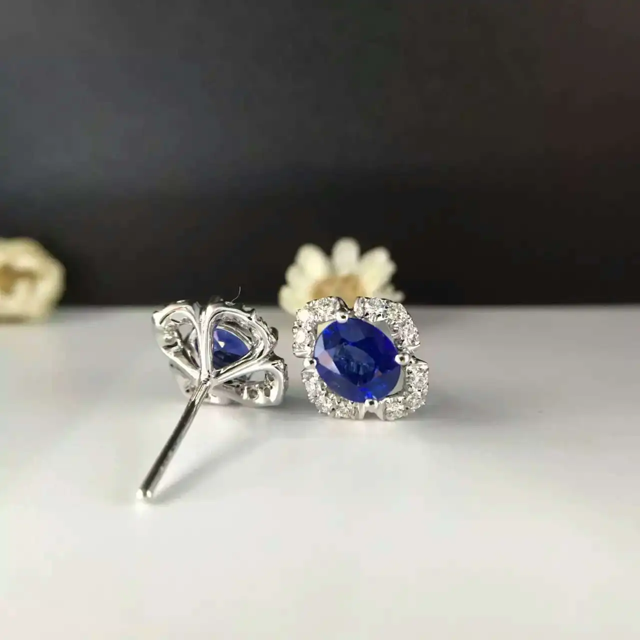 1.454ct+ 0.244ct 18K золото натуральный сапфир серьги гвоздики для женщин инкрустированный стразами