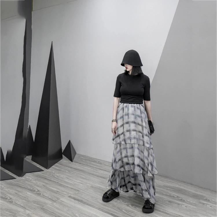 RICININA Maxi Skirts Women Long Skirt Winter Cascading Ruffle Patchwork Chiffon Skirt Women High Waist Jupe Femme