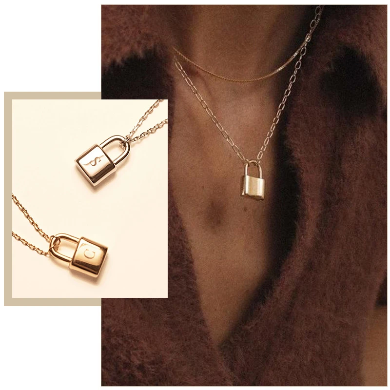 Collar con candado inicial personalizado para mujer, colgante de acero