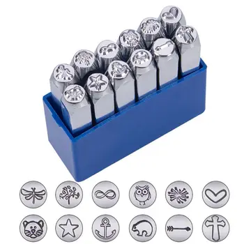 

12 Design Jewelry Stamps Tree Cat Brid Pattern Metal Punch Stamp Stamping Tools
