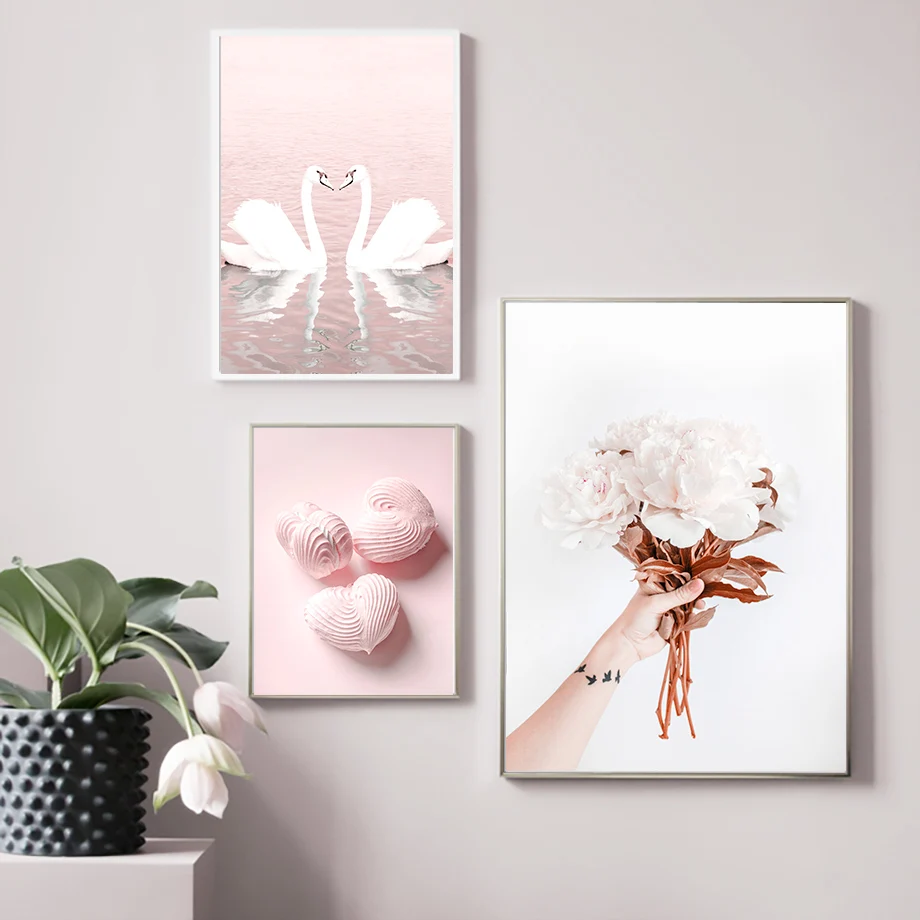 Pink-Rose-Butterfly-Flower-Swan-Line-Art-Wall-Art-Canvas-Painting-Nordic-Posters-And-Prints-Wall (2)