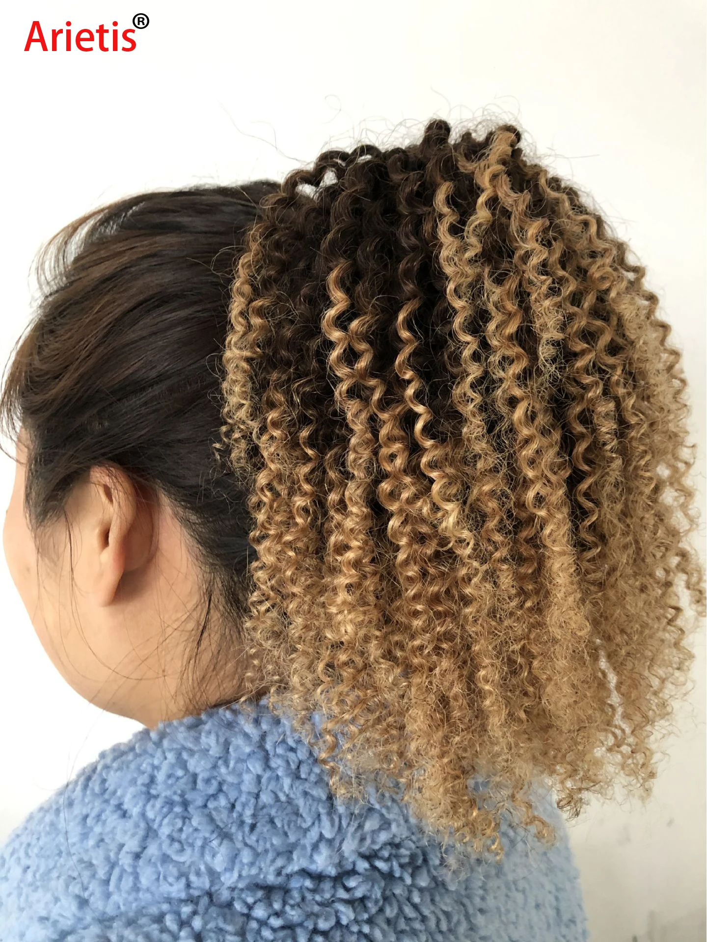 Extensión de cabello humano con coleta para mujer, 100% rizado Afro malayo 1B/100, 10 -20, 4/27 g/unidad, en Arietis