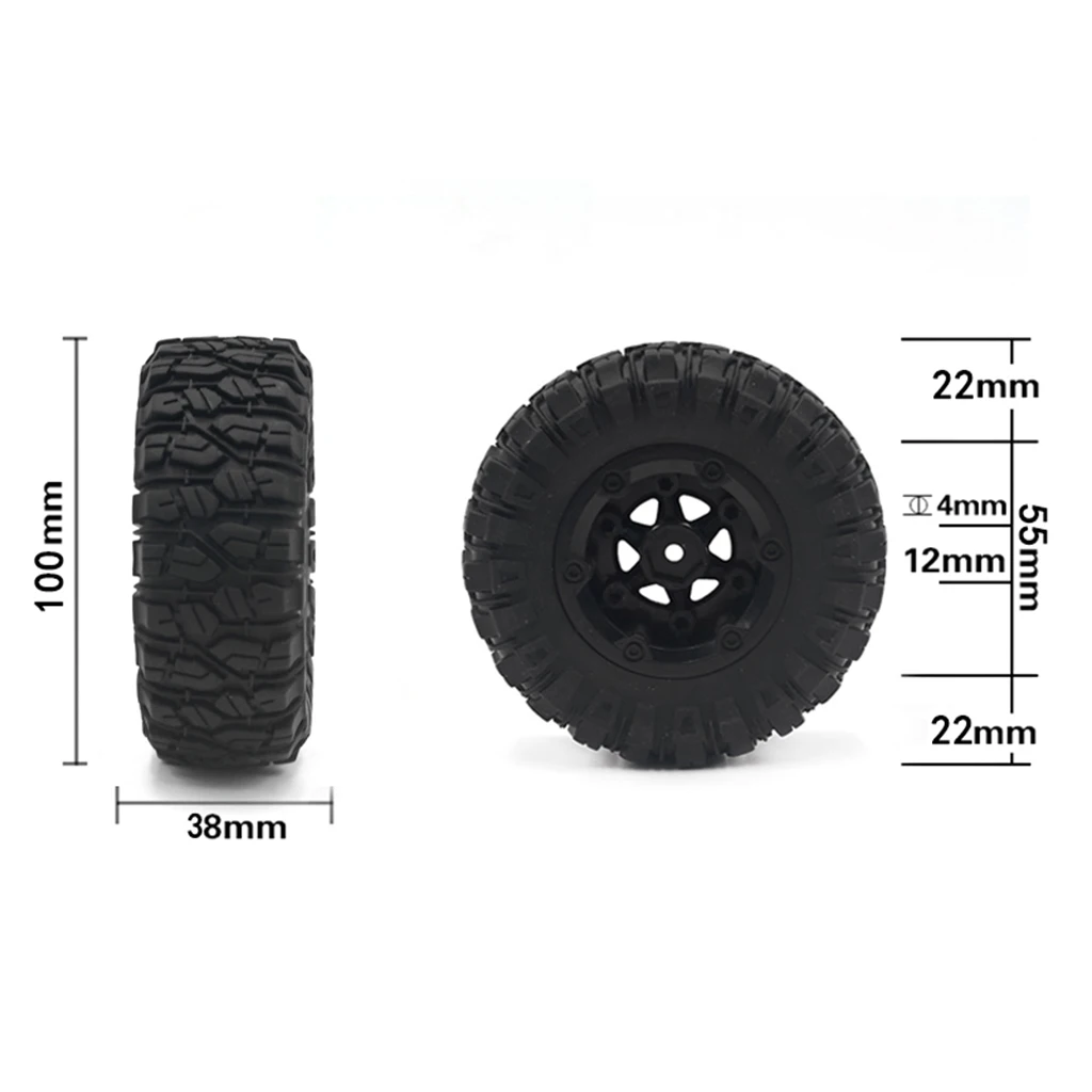 Radio-Controlled RC Crawler R 100mm Tyres 55mm Wheel Hub Tires for RC Car Accessories Parts