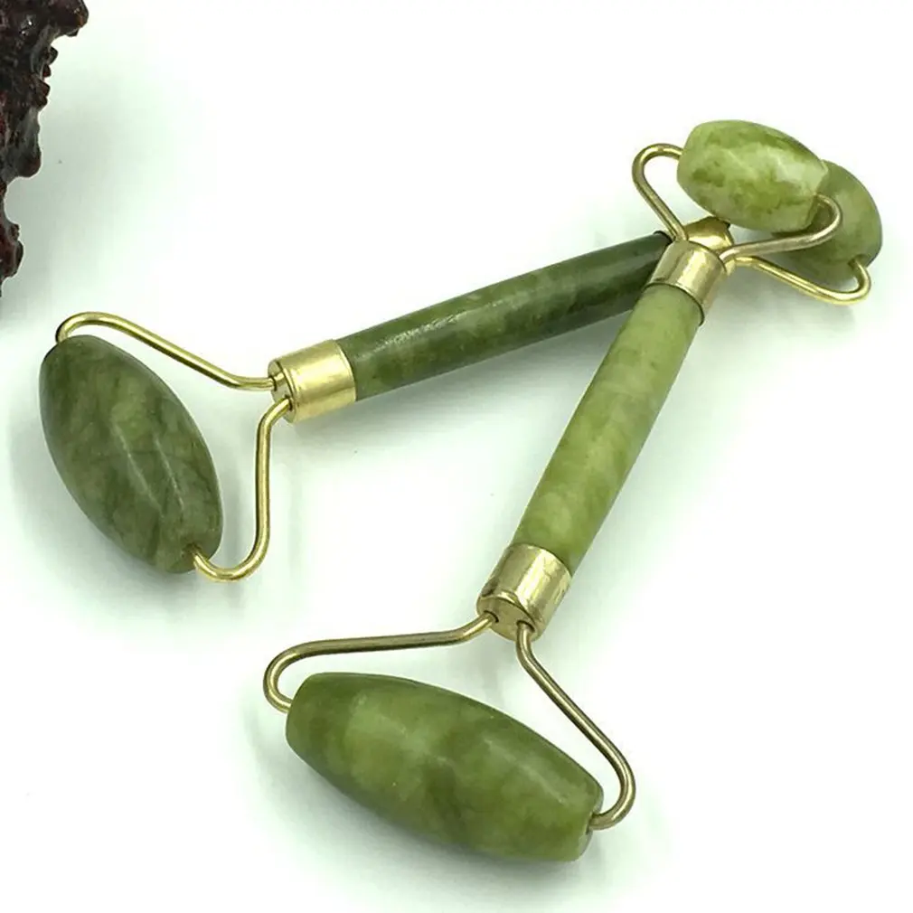 Double Green Emerald Elliptical Roller Massager Eye Neck Health Care Thin Face Jade Roller beauty massager Drop shipping