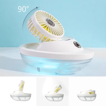 

Portable Fan Cooling Humidifier 2 in1 Desktop Fan Mini Water Spray Meter with Night Light Wireless Humidifiers