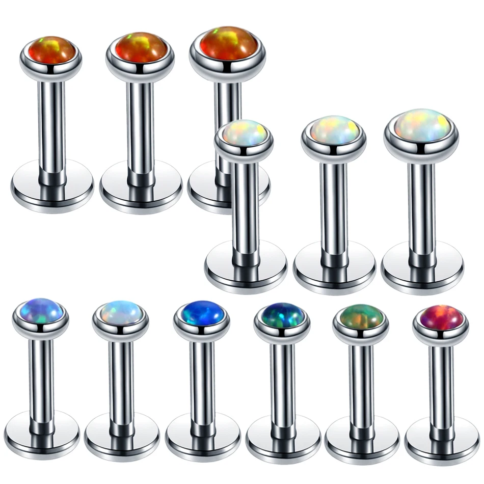 3Pcs/set Stainless Steel Internally Thread Opal Stone Labret Stud Lip Ring Ear Stud Helix Tragus Earring Body Piercing Jewelry piercing jewelry body piercing earrings ear piercing jewelry ear studs metal jewelry body piercing jewelry body jewelry
