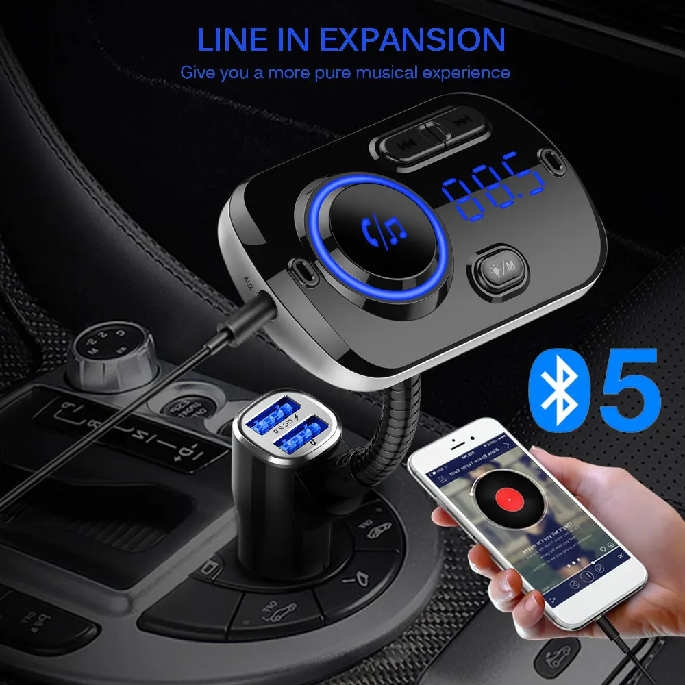 Vehemo Универсальный fm-передатчик Bluetooth автомобильное зарядное устройство QC 3,0 Dual USB BC49AQ TF карта аудио стерео музыка автомобильный телефон Hands Free