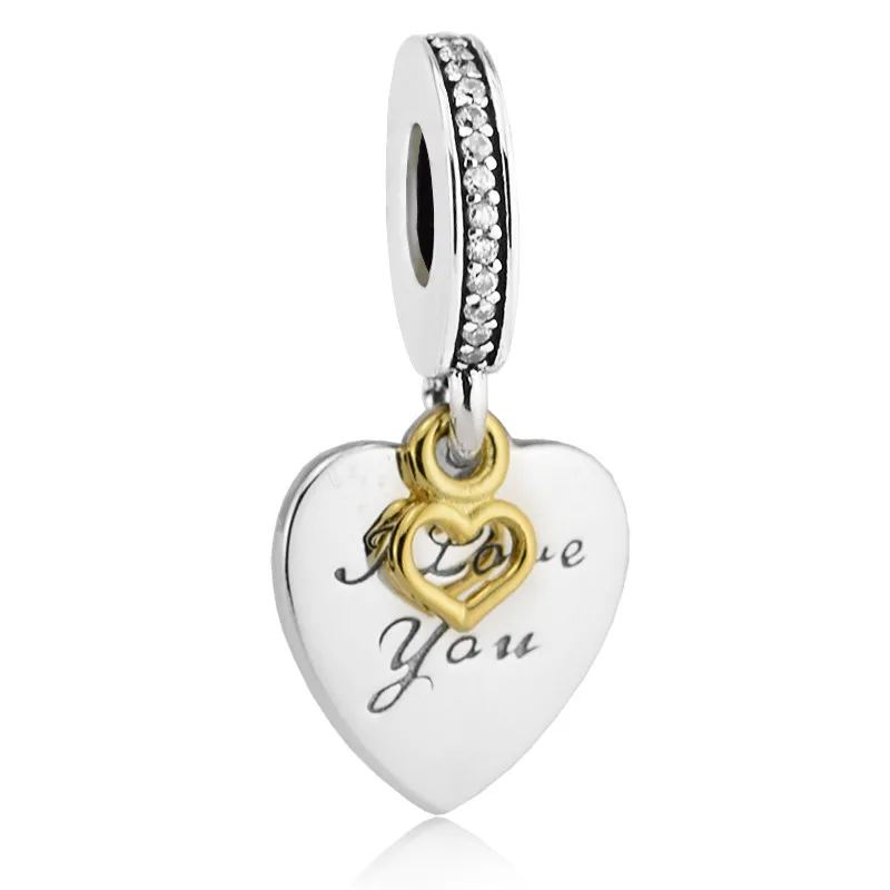 Love You Forever Clear CZ сердце золотые подвески для браслетов женщин из стерлингового