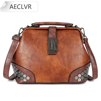 

Fashion Women Handbags New Women Lock Chain Rivets Vintage Pu Leather Crossbody Shoulder Bag Ladies Doctor Bags Female Totes