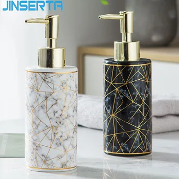 

JINSERTA Marbled Bathroom Soap Dispenser Bottle Ceramic Home Hotel Kitchen Hand Sanitizer Shampoo Body Wash Press Lotion Bottle