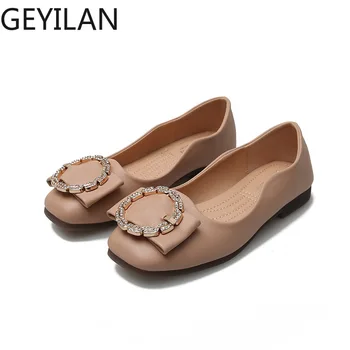 

2019 New Fashion Square Head Shoes Soft Bottom Large Size Wear-resistant Lazy Sets Of Feet Women's Bean Beans Shoes
