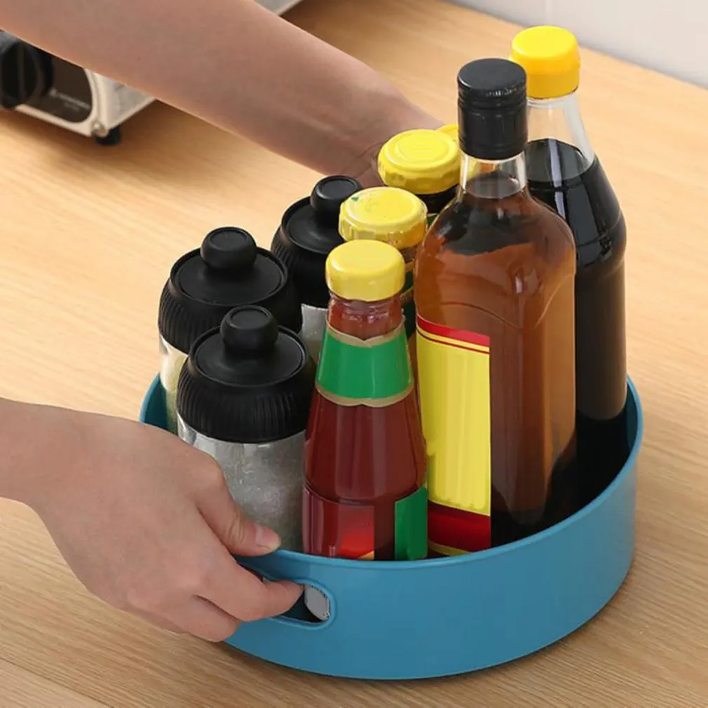 NEW 360 Rotation Cabinet Organizer Storage Spice Drink Cosmetic Storage Rack PET Transparent Turntable For Kitchen Bathroom Room