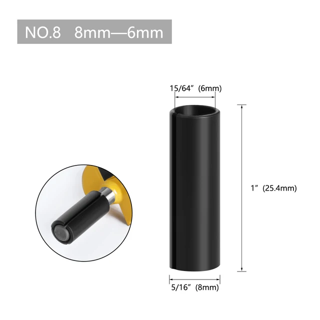 LA VIE 1pc CNC Router Bit High Precision Adapter Collet Milling Cutter Tool Adapters Holder 6mm 6.35mm 8mm 10mm 12mm 12.7mm 4001 NO.8 8x6