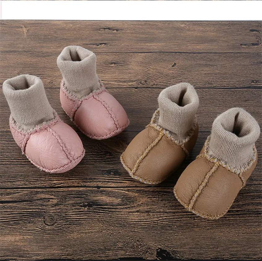 Зимняя Милая теплая детская обувь; детская обувь из натуральной овечьей шерсти; детская обувь для первых шагов с мягкой подошвой