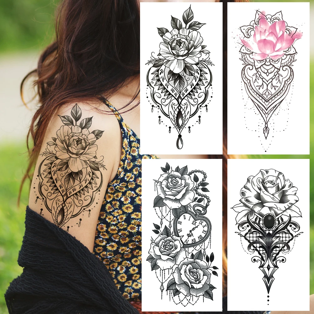 Big Lily Peony Flower Temporary Tattoo For Women Adults Fake Jewelry