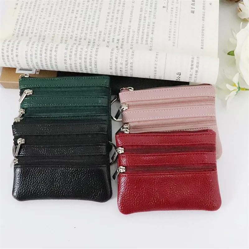 Fashion Leather Women Wallet Clutch Two Zip Female Short Small Coin Purse Design Soft Mini Card Cash Holder
