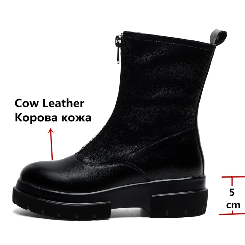 FEDONAS/Женские Удобные однотонные ботильоны из натуральной кожи; модная повседневная обувь на молнии и не сужающемся книзу массивном каблуке; женские ботинки «Челси»