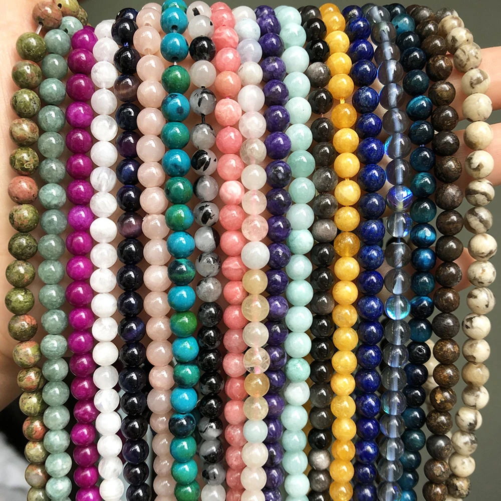 

Natural Stone Turquoises Chalcedony Agates Quartz Jaspers Chrysocolla Round Loose Spacer Beads for Jewelry Making DIY Bracelet
