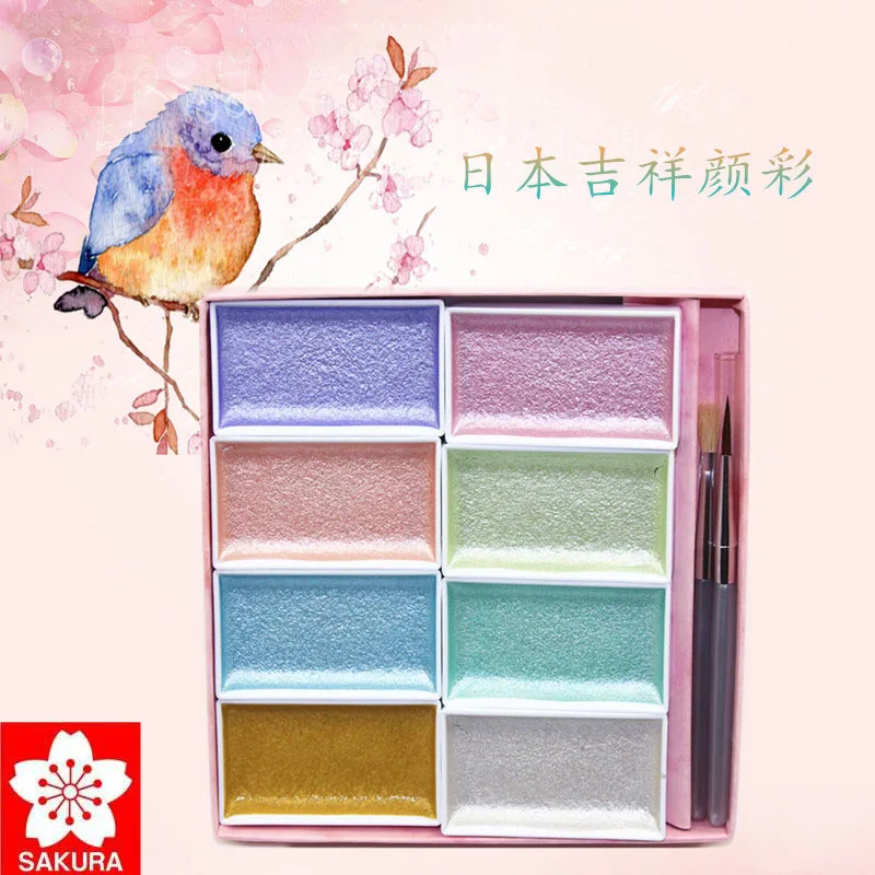Sakura 8 Solid акварельные краски в наборе с ручкой кисточкой для воды складной