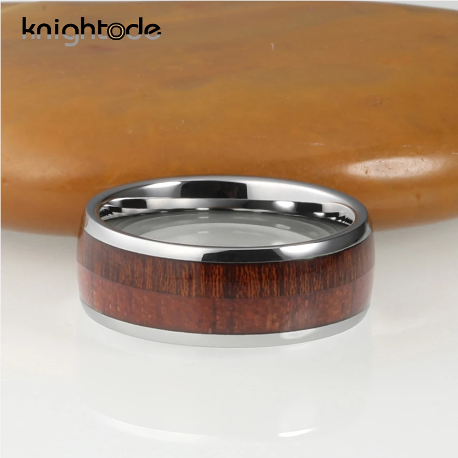 Tungsten Carbide Wedding Band Mixed Wood For Men Women Couples Engagement Ring Dome Polished Comfort Fit 3 Colors To Choose From