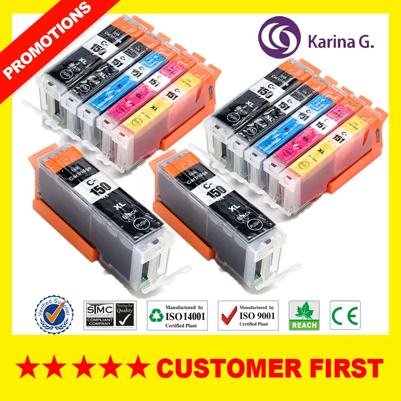 2Sets Plus 2Big BK Совместимый для PGI-150 CLI-151 PGI150 PGI 150 чернильные картриджи для Canon PIXMA MG5410/MG5510/MG5610/MG6310/MG6410/MG6610 и т. Д - Цвет: 2Sets Plus 2Big BK