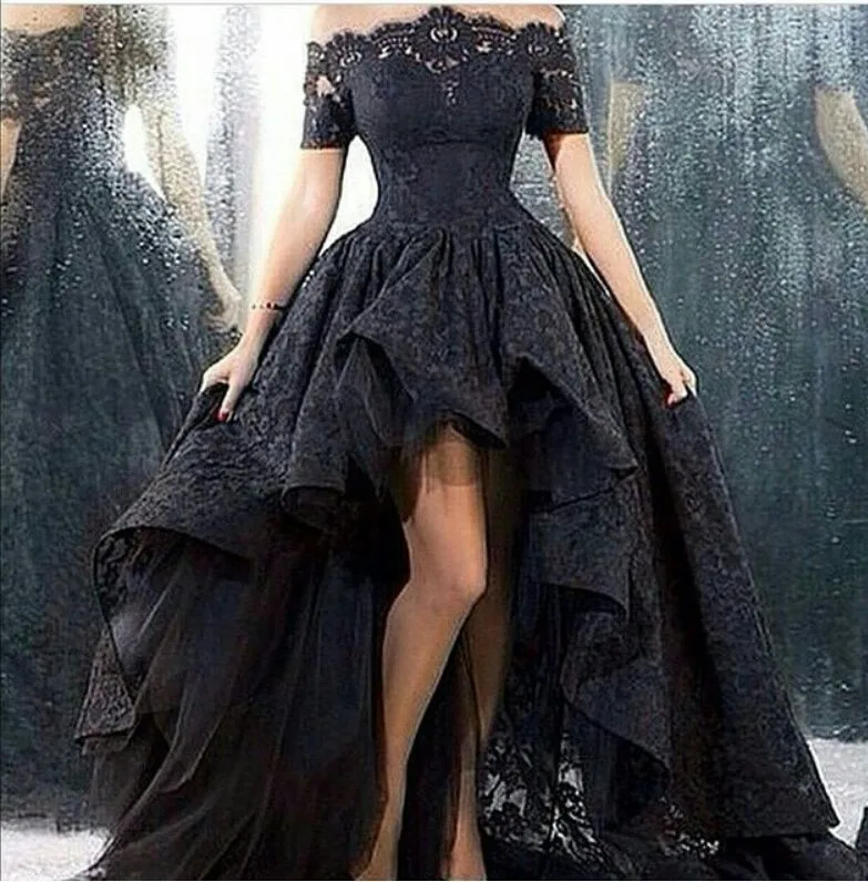 Черное кружевное вечернее платье с открытыми плечами vestidos longos вечерние платья