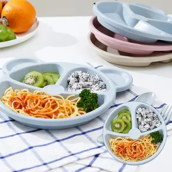 

Mugoyrt Baby Dinnerware Anti-hot Wheat Straw Training Plate Cartoon Dishes Environmental Protection Feeding Food Tableware Set