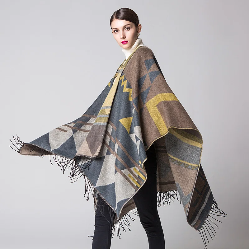 Женская богемная шаль с кисточками в европейском и американском стиле, удлиненная утолщенная кашемировая накидка на осень и зиму в национальном стиле