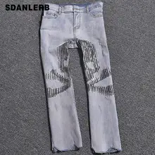 Летние модные алмазные джинсы женские Широкие рваные расклешенные джинсы больших размеров