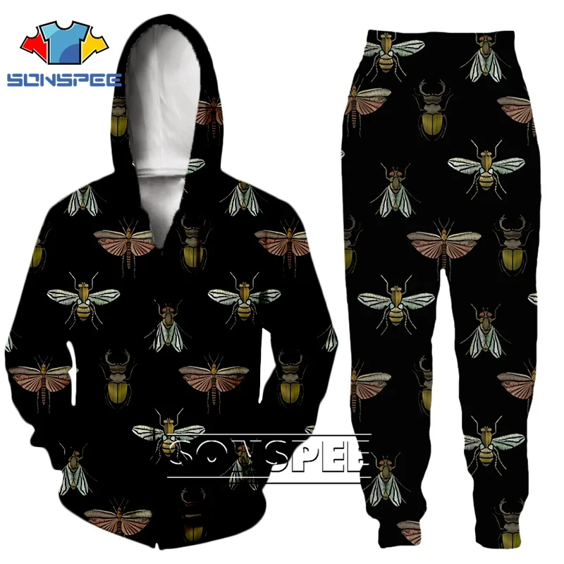 SONSPEE, новинка, для мужчин и женщин, Moth, толстовка, комплект из двух предметов, 3D принт, дом насекомых, Летающий жук, футболка, спортивный костюм, толстовки+ штаны, TZ14