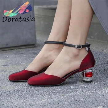 

DORATASIA Ladies Summer Comfort Leather Insole Sandals High Strange Heels Silk Sandals Women Elegant Shallow Date Shoes Woman