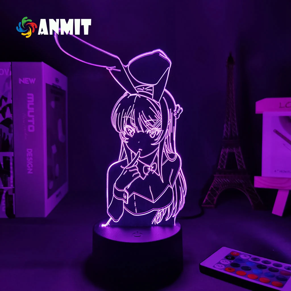 Аниме-фигурка настольная лампа Waifu Mai Sakurajima 3D Bunny Girl светодиодный ночсветильник