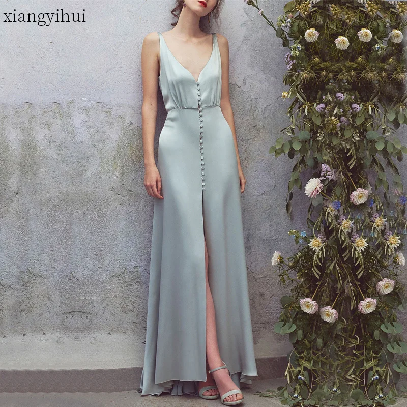 Light Green Sexy Backless Dress Women Summer Deep