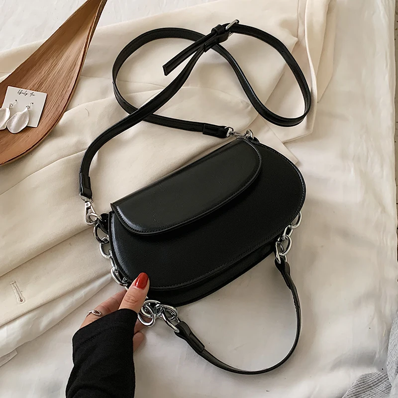 

Small PU Leather Saddle Bags For Women 2020 Fashion Elegant Simple Shoulder Handbags Female Travel Chain Crossbody Bag