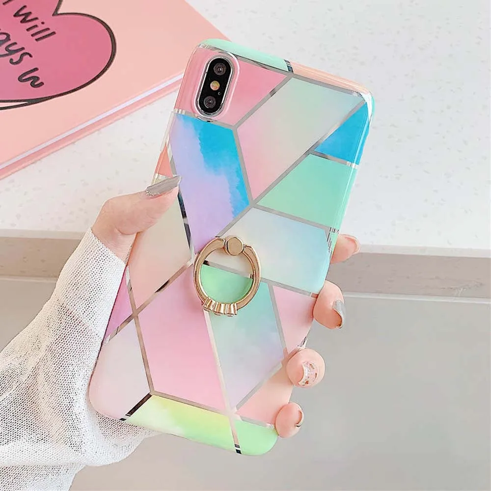 Gradient Покрытие мраморный палец кольцо держатель чехол для телефона для samsung Galaxy Note 10 S10 S9 S8 Plus S10E A70 A50 A40 чехол силиконовый чехол - Цвет: Gradient