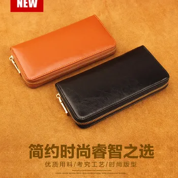 

Waxed Cowhide Leather Women Wallet Leather Long Zip Fastener Men's Wallet Carteras De Hombre Portafoglio Uomo Billetera Fashion