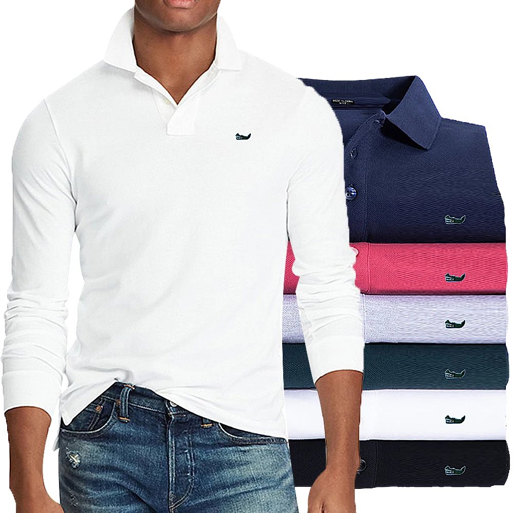 High Quality Spring Autumn 100% Cotton Embroidery Logo Casual Polo Shirts Men's Long Sleeve Polo Shirt 2021 New Arrival Tops Tee