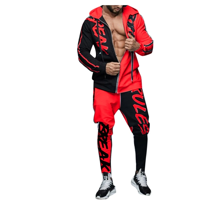 PUI men TIUA Мужская модная спортивная одежда, комплект из двух предметов, мужская повседневная спортивная одежда, толстовки, топы и штаны, комплекты, спортивный костюм с буквенным принтом - Цвет: Red