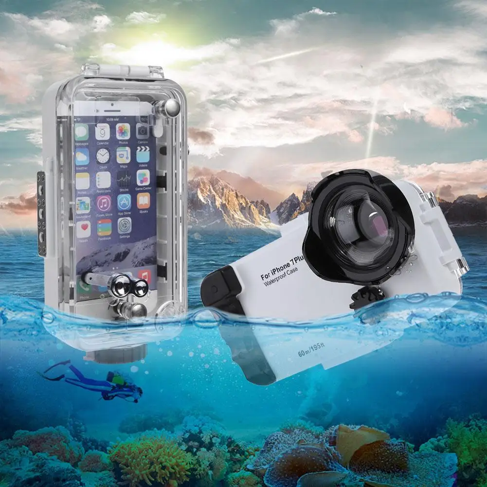 

ALLOET IPX8 Waterproof Case For iPhone 7Plus 60m/196FT Underwater Diving Mobile Phone Cover Fisheye Lens Case For iPhone 7 Plus