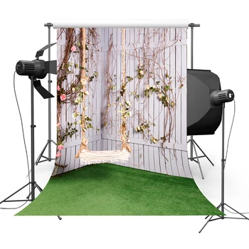 

Spring Wooden House Lawn Flower Swing Photography Backgrounds Vinyl Photographic Backdrops for Photo Studio