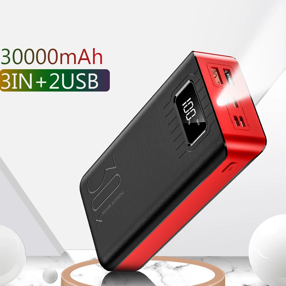 FERISING 30000 мАч Внешний аккумулятор светодиодный цифровой дисплей двойной USB