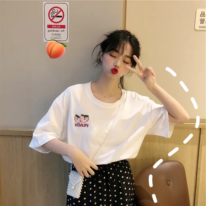 Хлопковая футболка Vogue, женская футболка Harajuku, короткий рукав, Ulzzang, футболка, топ, тройники, Женская винтажная одежда, размер, вышивка