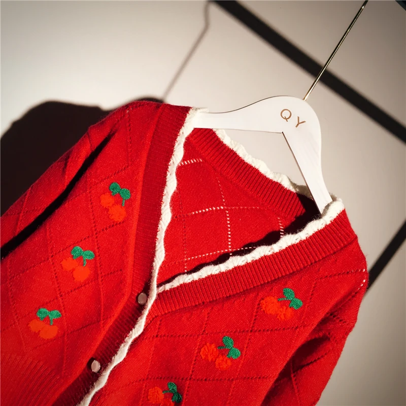Kawaii Korea Style Cherry Embroidery Sweater