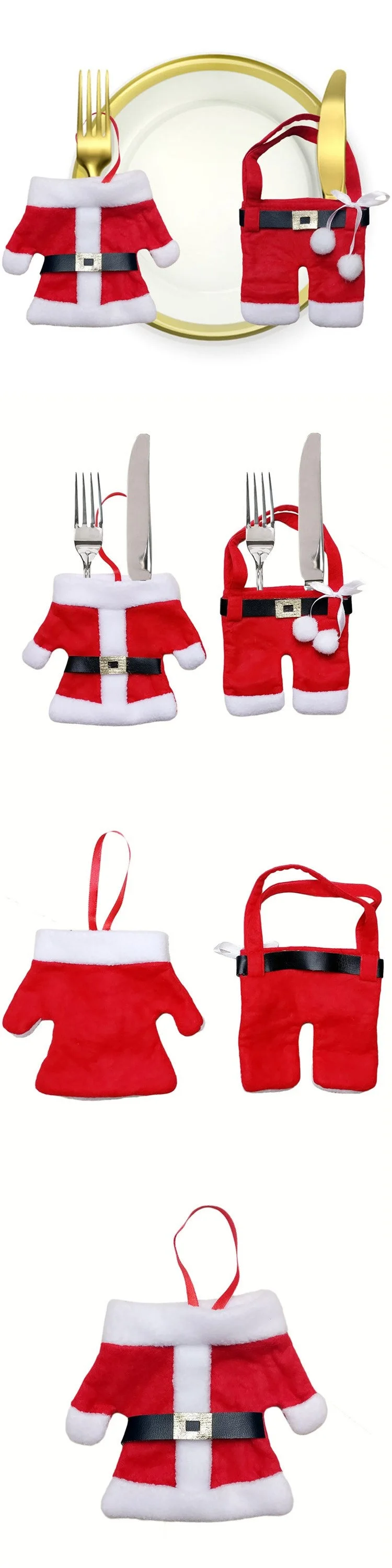 Tableware Cover Pockets Christmas Decorations Santa Claus Clothes Suit Cutlery Cover Dining Tableware Holder DIY Home Decor