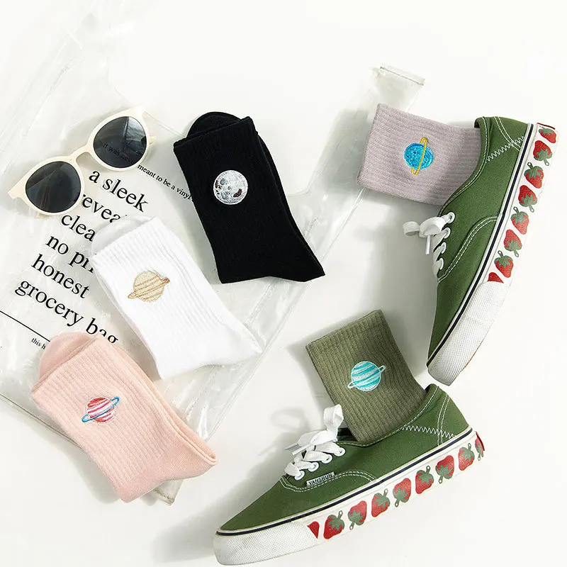 Новинка Японские Женские хлопковые носки для отдыха в стиле Харадзюку с вышивкой