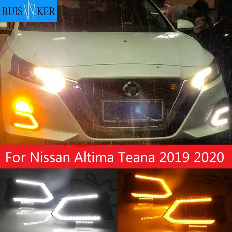 

2PCS For Nissan Altima Teana 2019 2020 LED Daytime Running Light Waterproof Car LED DRL fog Lamp with Turn Signal style Relay