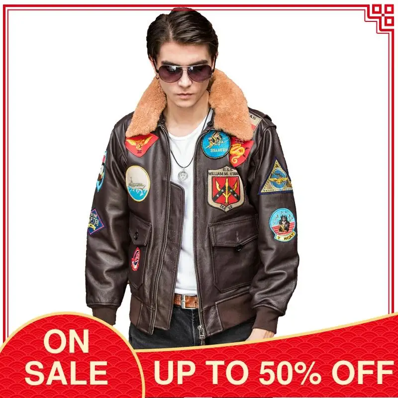 2021 Коричневый мужской военный пилот кожаная куртка европейский размер XXL