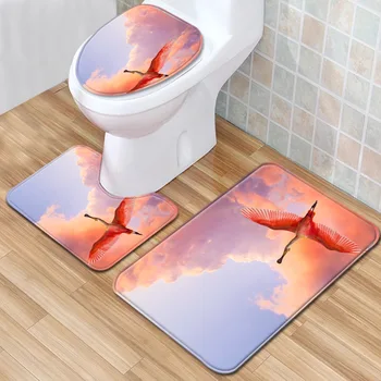 

Flamingo Bathroom Toilet Three-Piece Floor Mat Door Mat Bathroom Carpet Liner Foam Durable Cover Shower Carpets Bathroom Mat Set